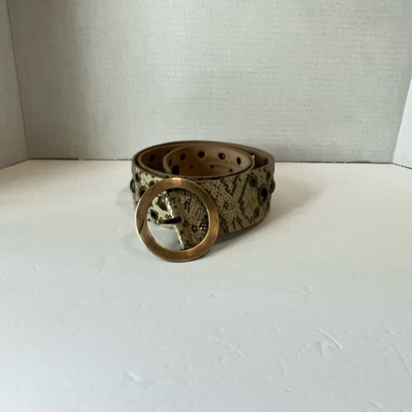 Streets Ahead leather belt python pattern sz L brass buckle & studs EC vintage - Picture 12 of 12